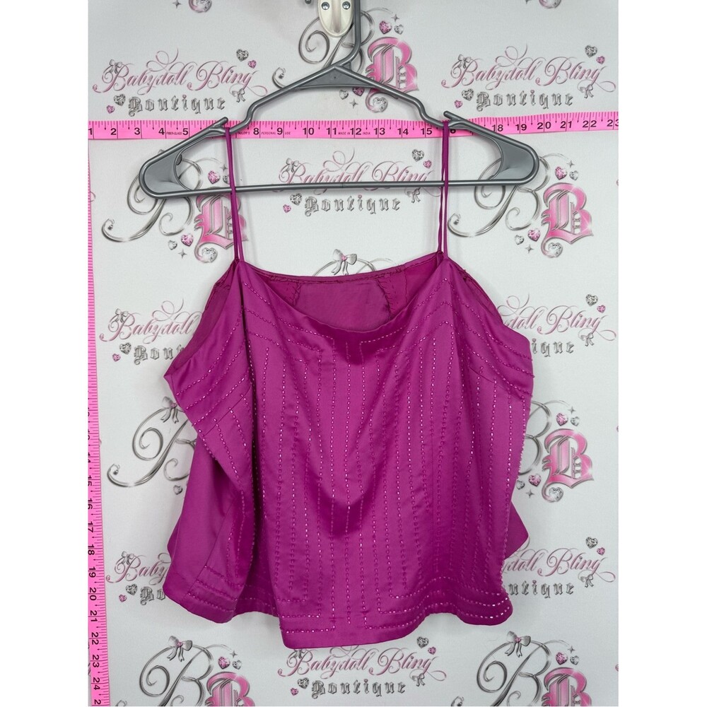 Tank top beaded shiny Women’s Fuchsia Rhinestone-Embellished Cami Tank Top